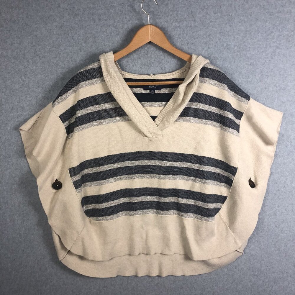 American Eagle Poncho Knit Sweater Hooded Striped Size Medium